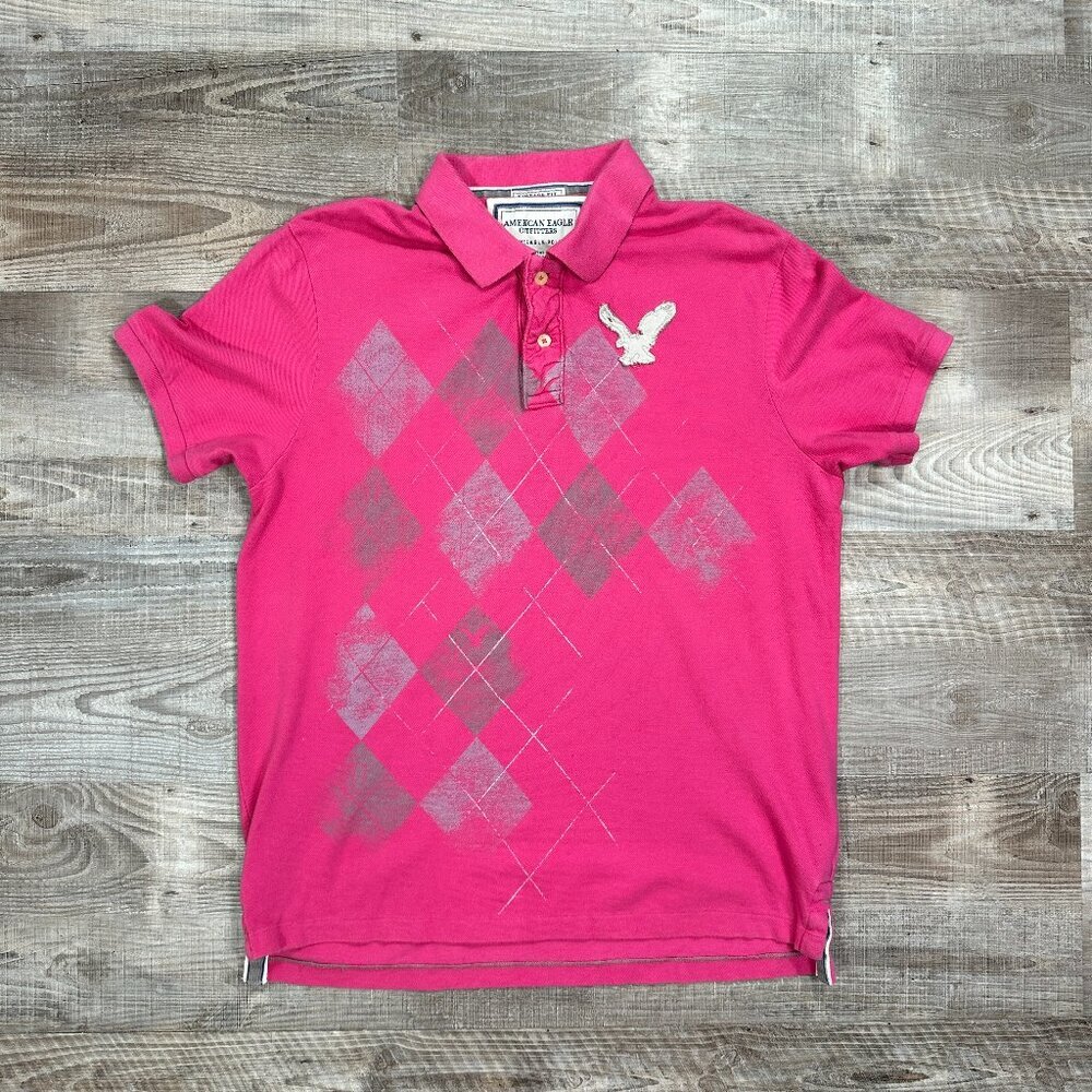 Y2K American Eagle Outfitters Eagle Polo Shirt Mens XL Pink Cotton Vintage Fit